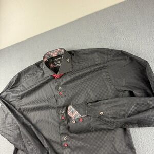 Maceoo Shirt Men's M 3 Black Wall Street Checkered Tartan Plaid Flip Cuff Dress